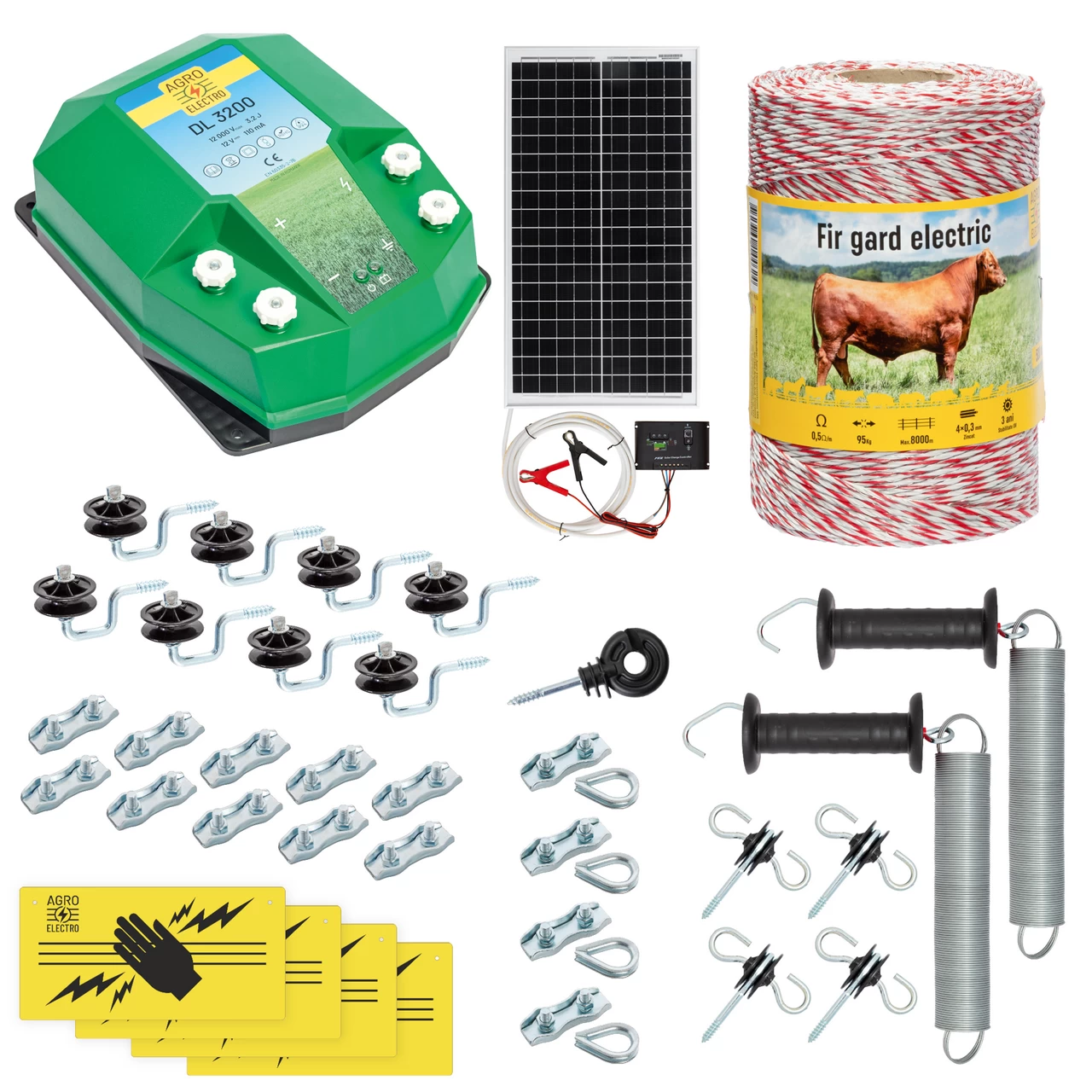 Kit completo recinto elettrico, 500 m, 3,2 Joule, al sistema solare, per animali domestici :: 500 m