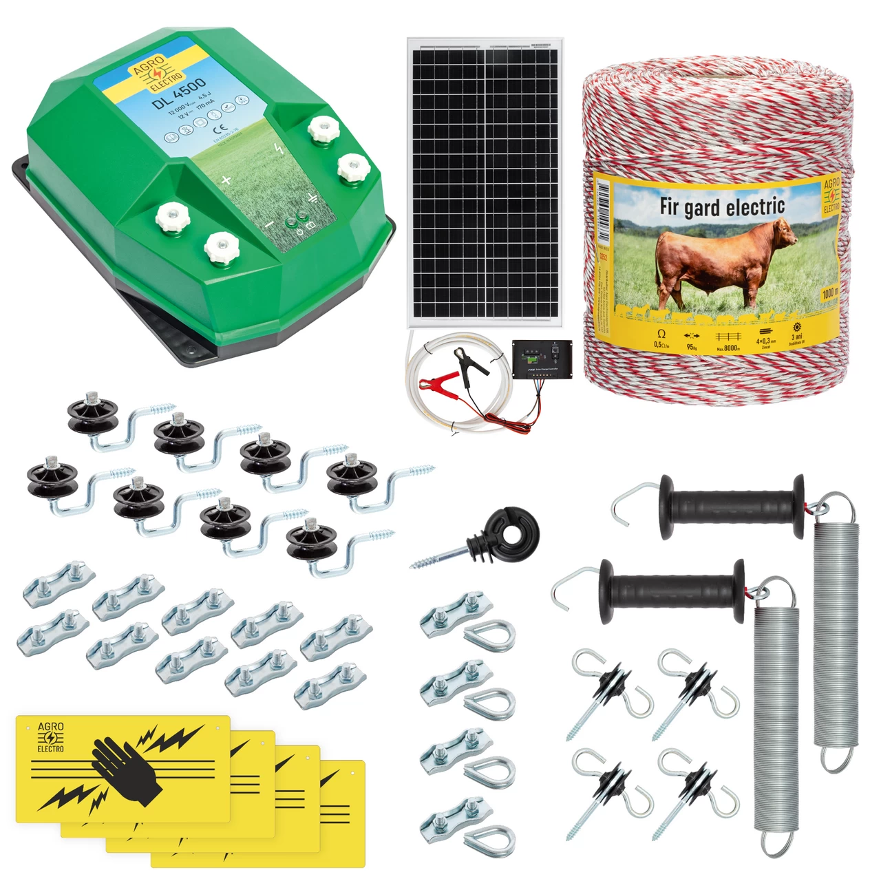 Kit completo recinto elettrico, 1000 m, 4,5 Joule, al sistema solare, per animali domestici :: 1000 m