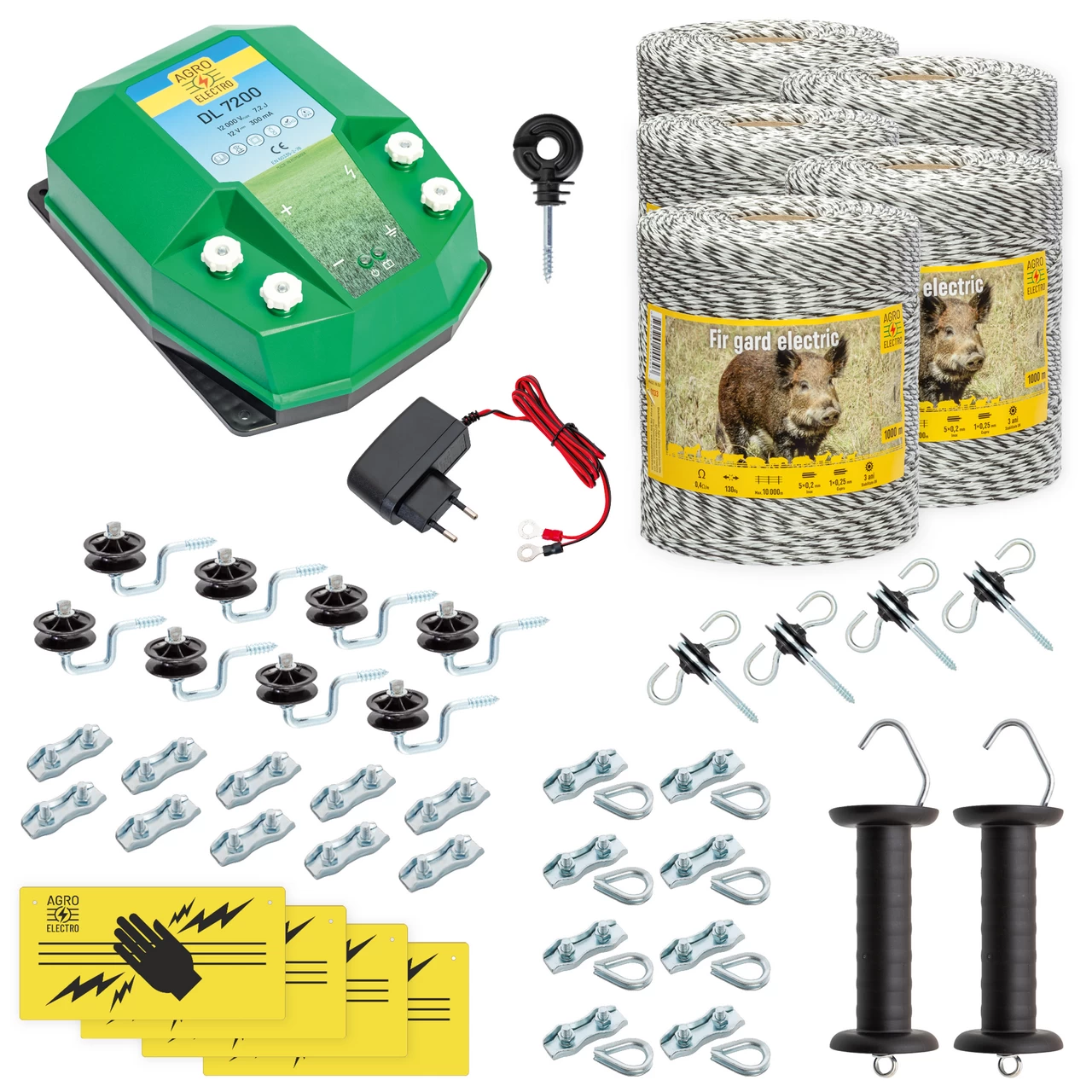 Kit completo recinto elettrico, 5000 m, 7,2 Joule, 230 V, per animali selvatici :: 5000 m