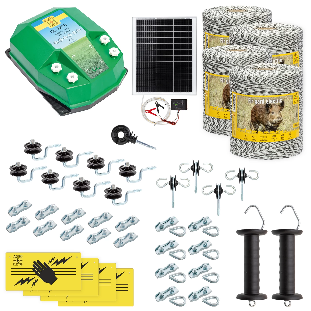 Kit completo recinto elettrico, 4000 m, 7,2 Joule, al sistema solare, per animali selvatici :: 4000 m