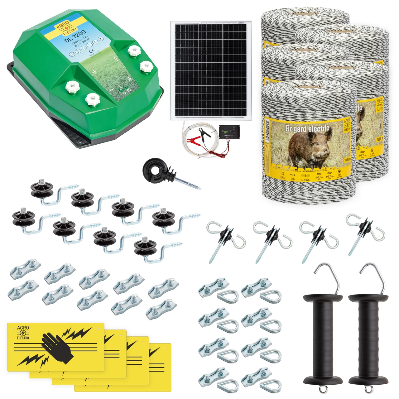 Kit completo recinto elettrico, 5000 m, 7,2 Joule, al sistema solare, per animali selvatici :: 5000 m