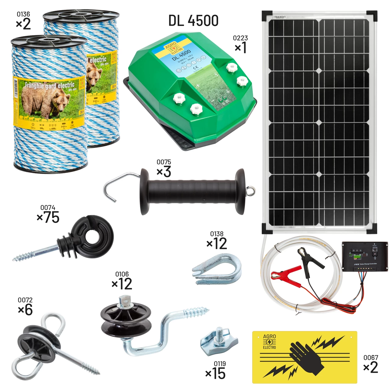 Kit recinto elettrico per apicoltori. Con DL 4500, alimentazione da sistema solare