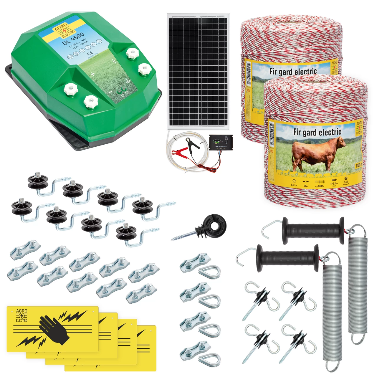 Kit completo recinto elettrico, 2000 m, 4,5 Joule, al sistema solare, per animali domestici :: 2000 m