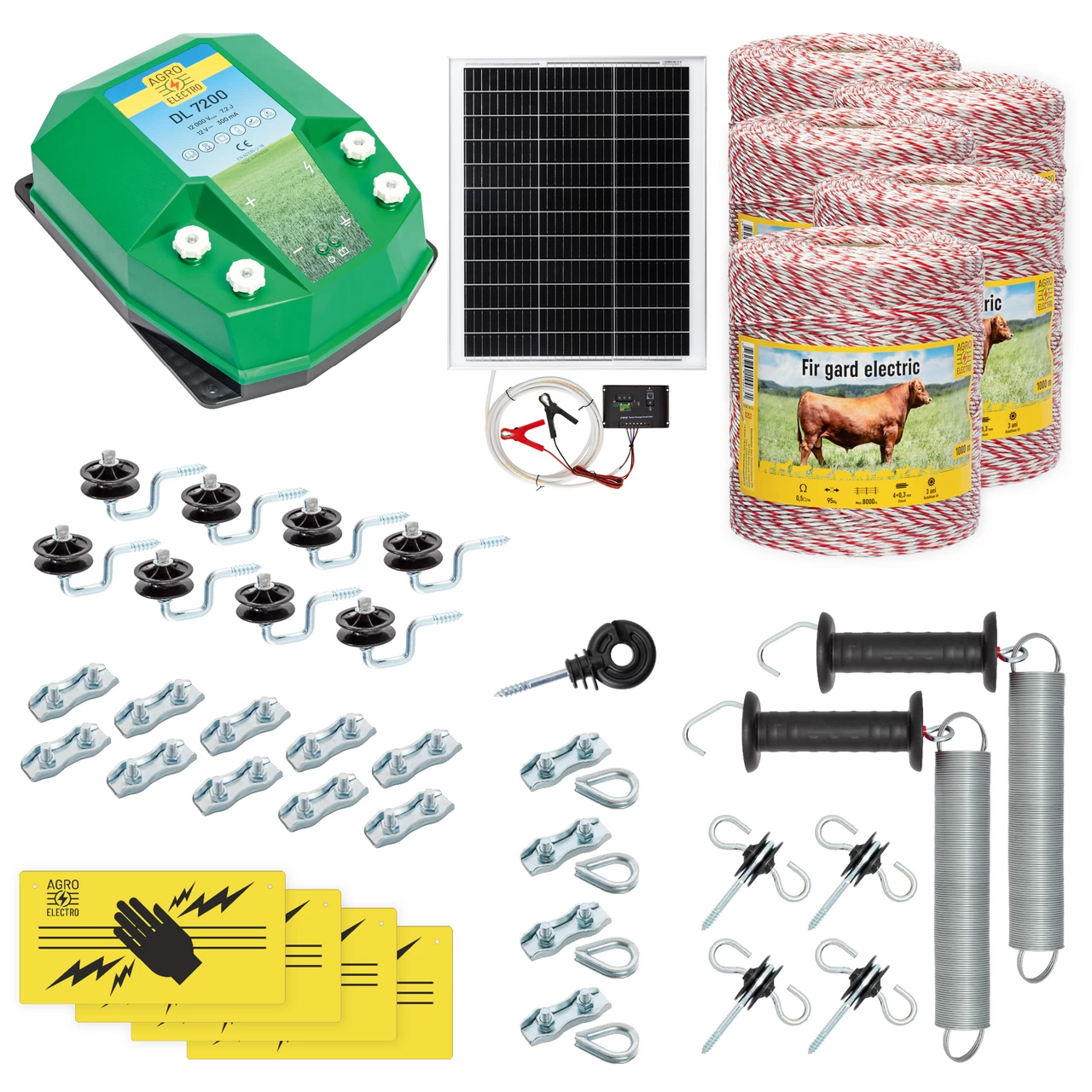 Kit completo recinto elettrico, 5000 m, 7,2 Joule, al sistema solare, per animali domestici :: 5000 m