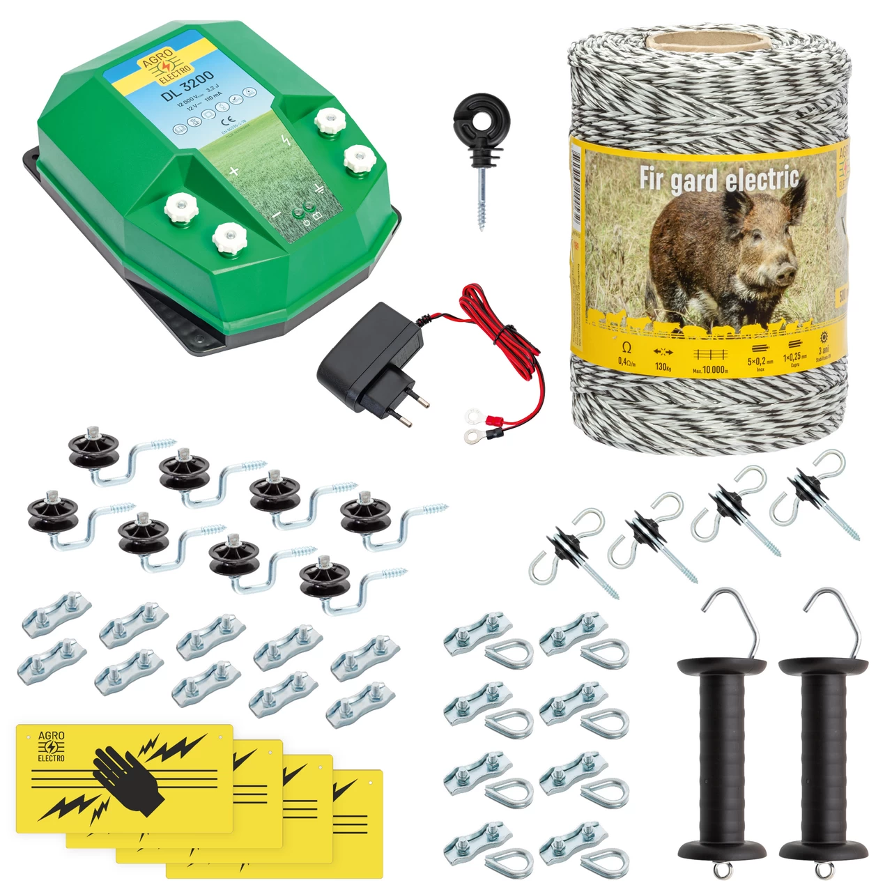 Kit completo recinto elettrico, 500 m, 3,2 Joule, 230 V, per animali selvatici :: 500 m