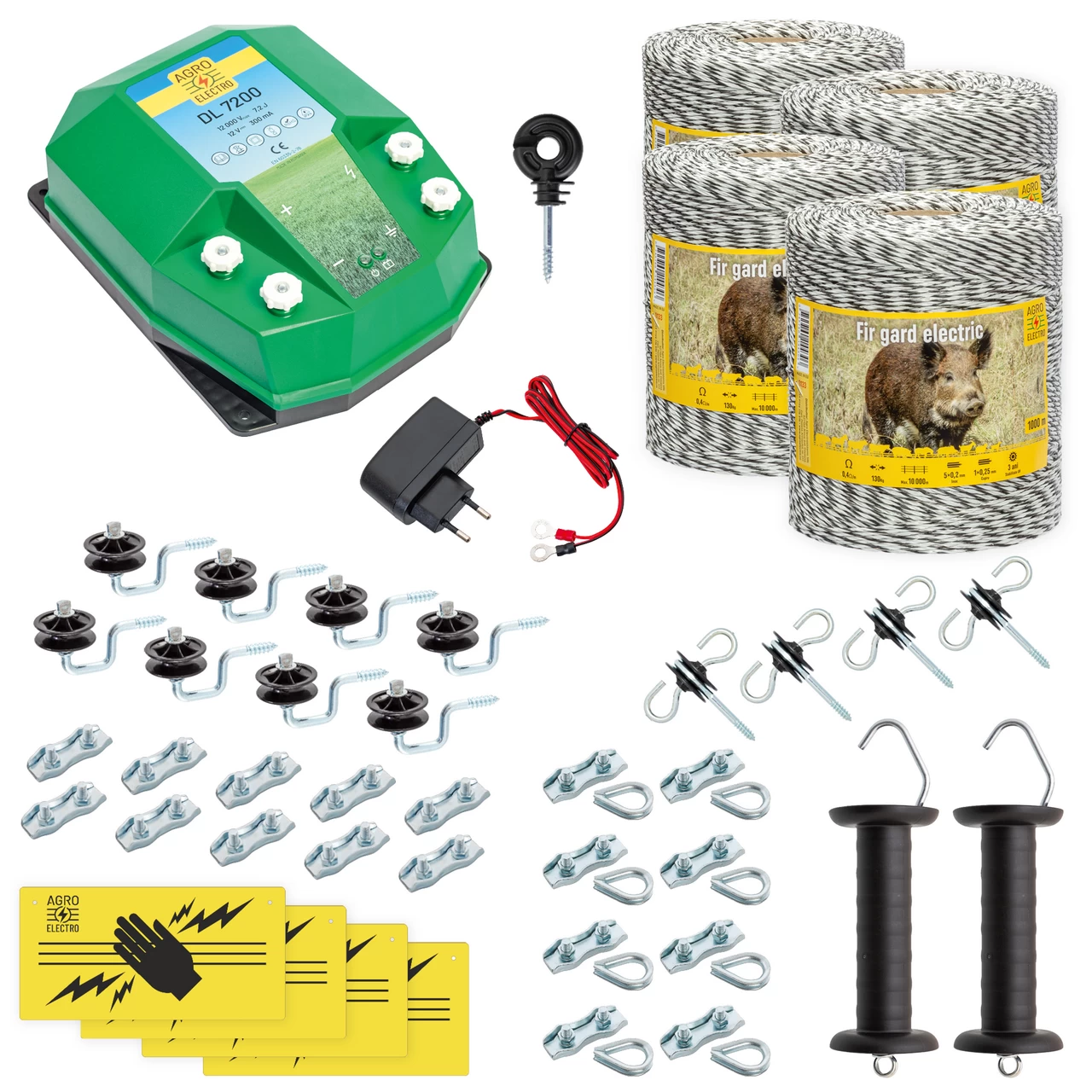 Kit completo recinto elettrico, 4000 m, 7,2 Joule, 230 V, per animali selvatici :: 4000 m