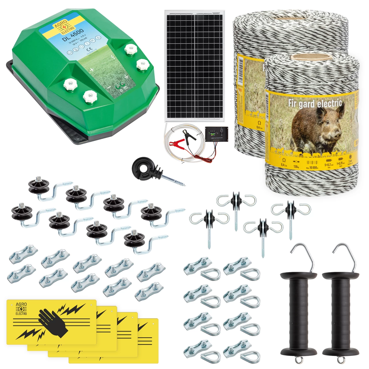 Kit completo recinto elettrico, 1500 m, 4,5 Joule, al sistema solare, per animali selvatici :: 1500 m