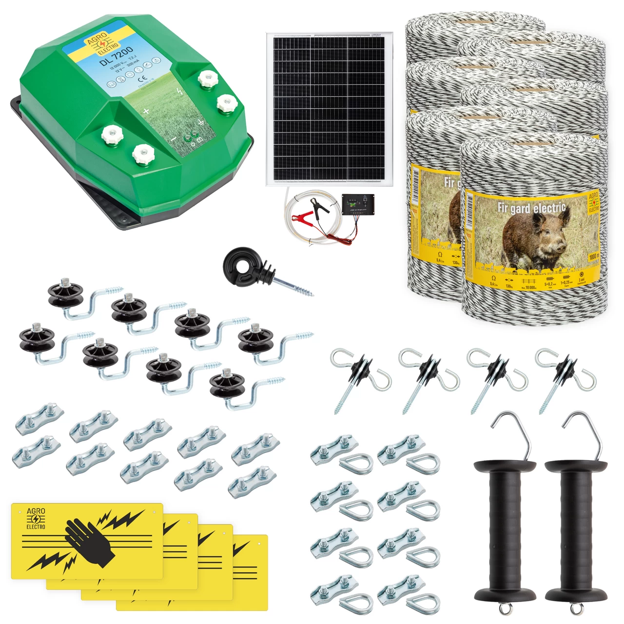 Kit completo recinto elettrico, 6000 m, 7,2 Joule, al sistema solare, per animali selvatici :: 6000 m