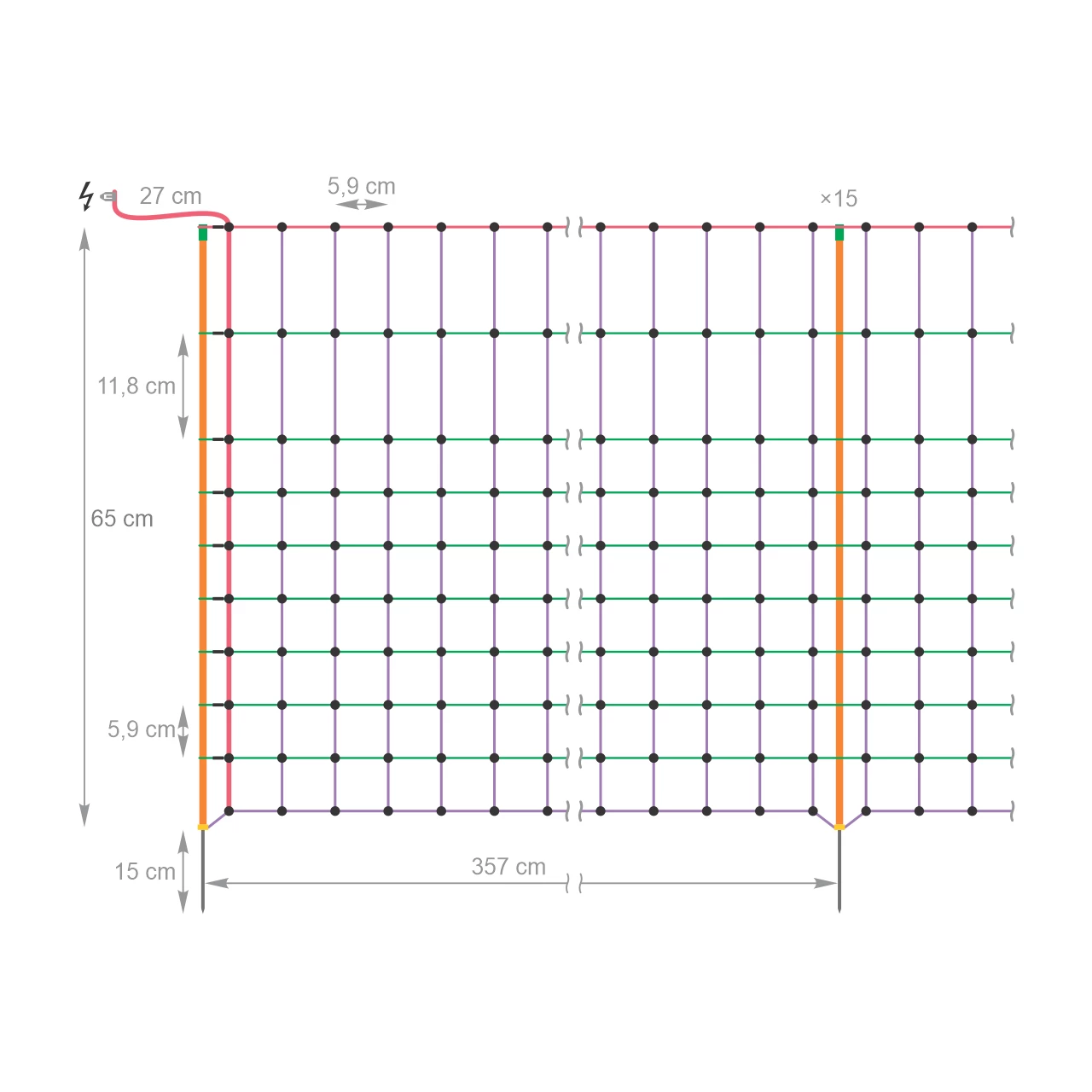 Rete di recinto elettrico per conigli, 50 m × 65 cm