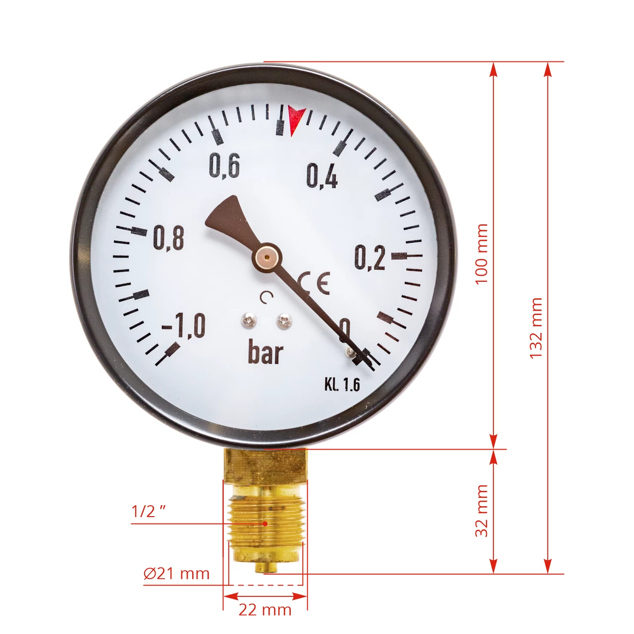 Vacuometro, 100 mm, 1/2 pollici