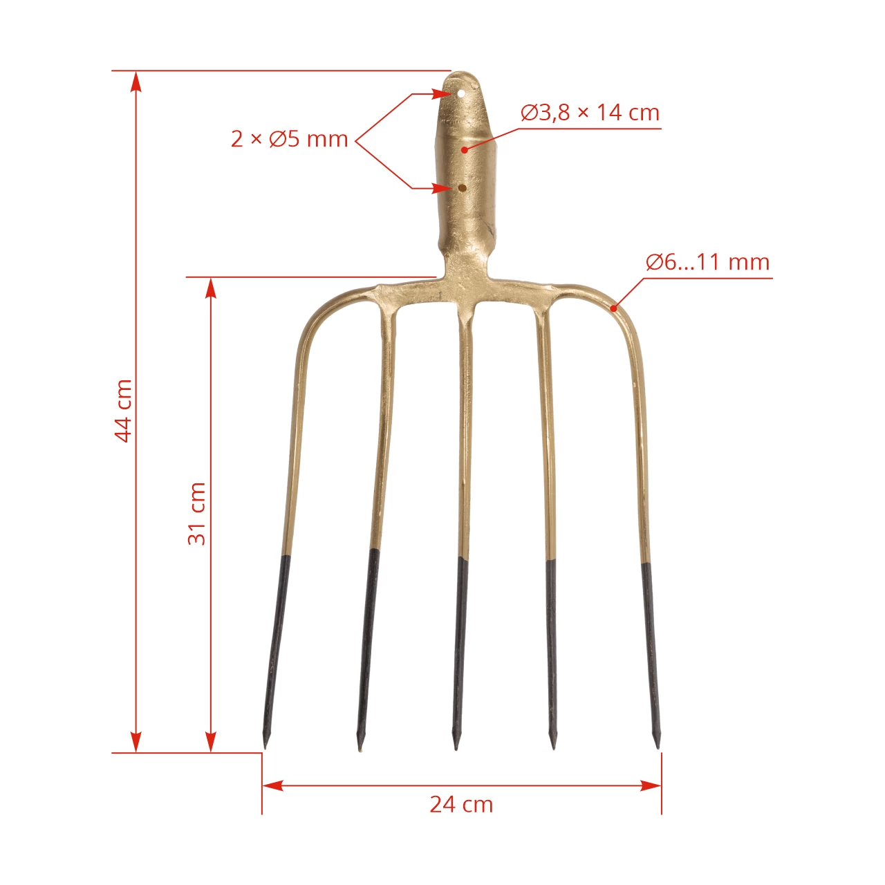 Forca da letame con 5 corna, senza gambo, 31 × 23 cm, 31 × 24 cm