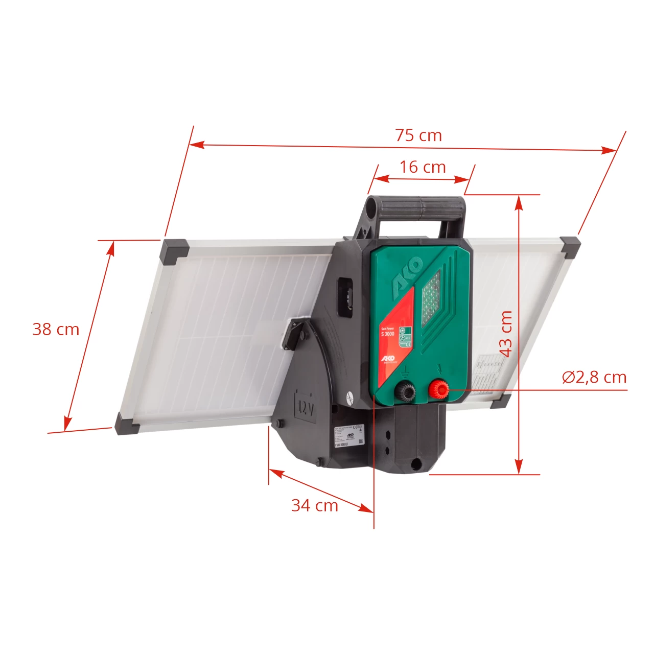 Elettrificatore AKO S 3000 con panello solar e accumulatore, 3 Joule