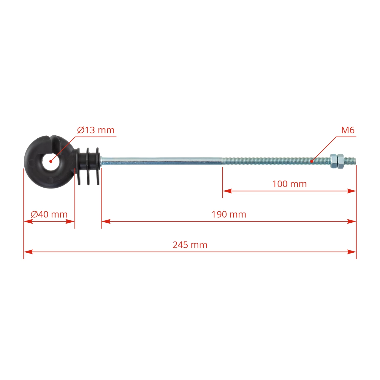 Isolatore anulare lungo con filetto metrico M6, 160 mm