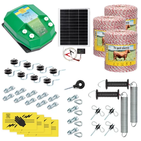 Kit completo recinto elettrico, 3000 m, 7,2 Joule, al sistema solare, per animali domestici :: 3000 m