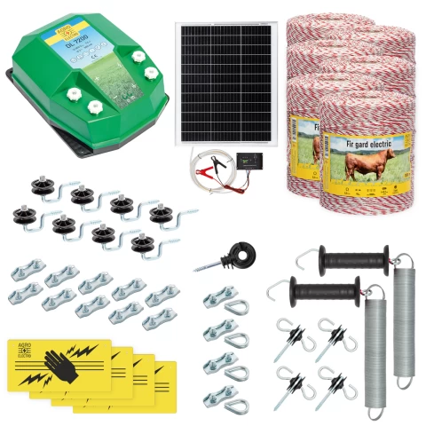 Kit completo recinto elettrico, 6000 m, 7,2 Joule, al sistema solare, per animali domestici :: 6000 m