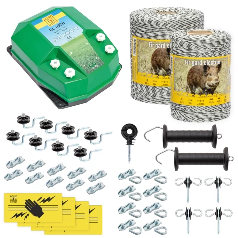 Kit completo recinto elettrico, 1500 m, 4,5 Joule, per animali selvatici