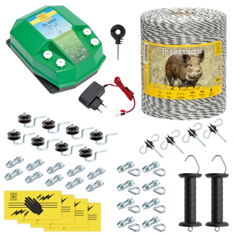 Kit completo recinto elettrico, 1000 m, 4,5 Joule, 230 V, per animali selvatici