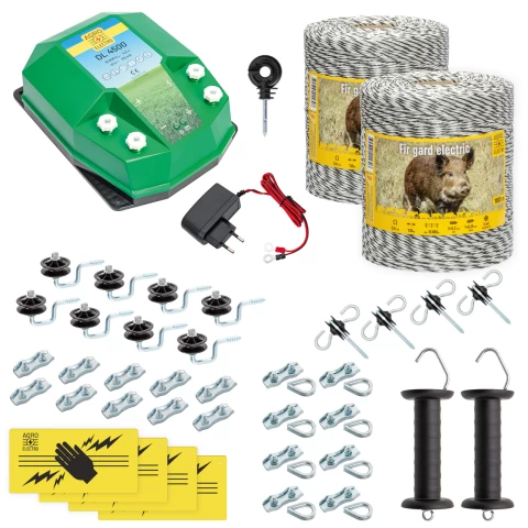 Kit completo recinto elettrico, 2000 m, 4,5 Joule, 230 V, per animali selvatici