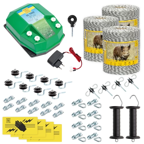 Kit completo recinto elettrico, 3000 m, 7,2 Joule, 230 V, per animali selvatici