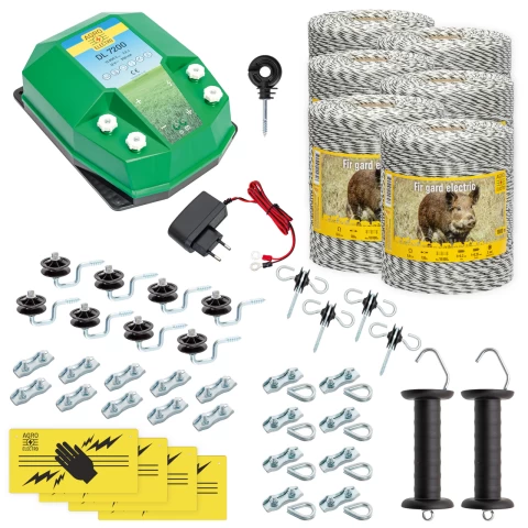 Kit completo recinto elettrico, 6000 m, 7,2 Joule, 230 V, per animali selvatici :: 6000 m