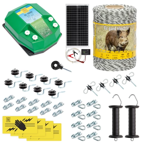 Kit completo recinto elettrico, 500 m, 3,2 Joule, al sistema solare, per animali selvatici :: 500 m