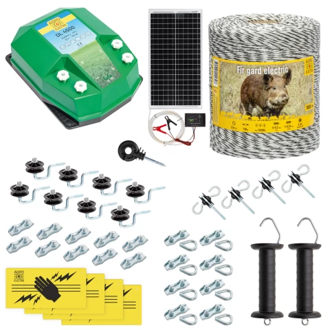 Kit completo recinto elettrico, 1000 m, 4,5 Joule, al sistema solare, per animali selvatici