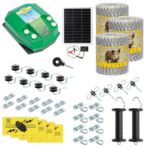 Kit completo recinto elettrico, 3000 m, 7,2 Joule, al sistema solare, per animali selvatici