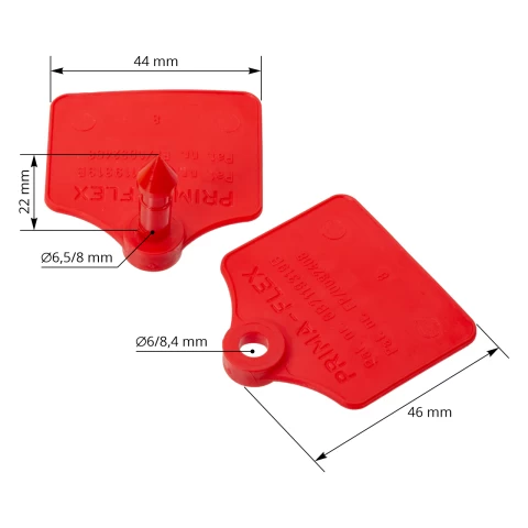 Set di marchi auricolari per pecore, Prima-Flex, rosso, 4,4 × 4,6 cm, 25 paia :: Rosso