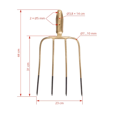 Forca da letame con 4 corna, senza gambo, 31 × 23 cm